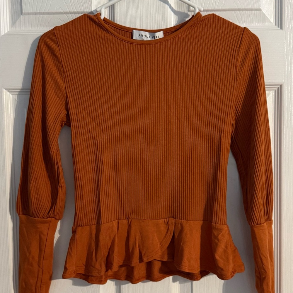 Amour Vert Morgan Peplum‎ Long Sleeve Top - XS